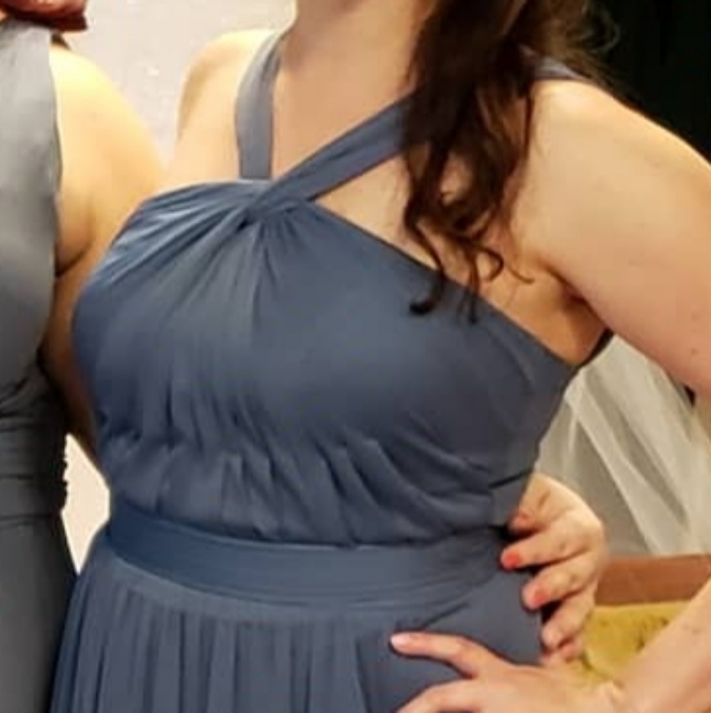 David's Bridal steel blue dress